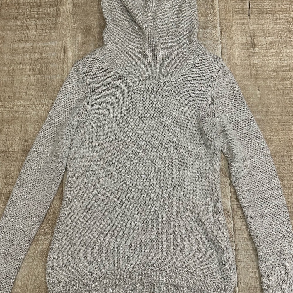 WHBM | Sequin Knit Cowl Neck Sweater | Size Small | Champagne Silver
